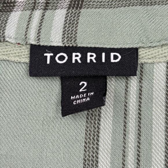 Torrid Shirt Dress Size 2X Olive Green Plaid Drawstring Waist Roll Tab Sleeves - Picture 5 of 12